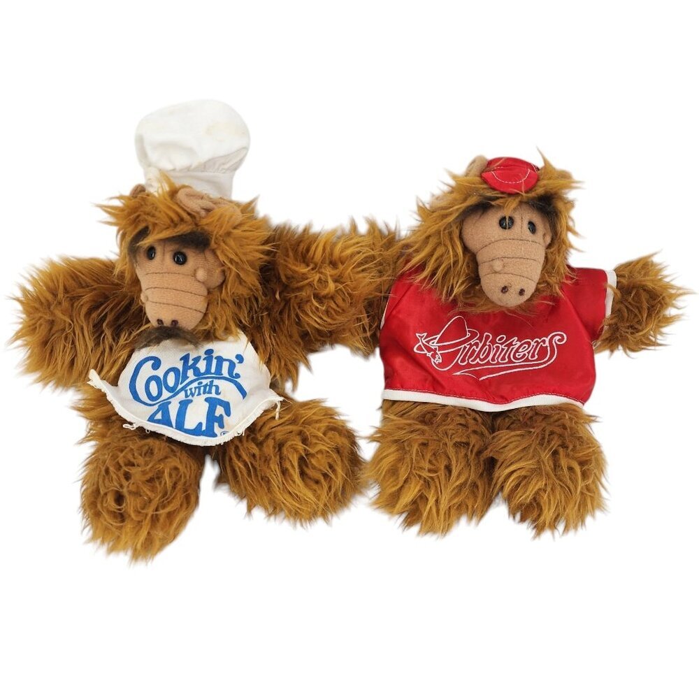 Vintage Alf Burger King Plush Hand Puppets Chef Baseball Player 1988